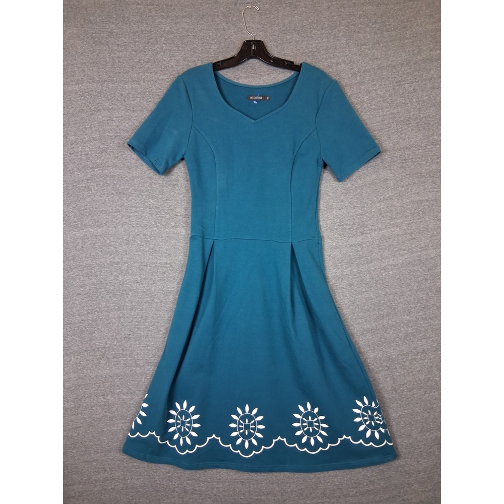 Mikarose Womens Dress Blue Fleece Fit Flare Floral Hem Whimsigoth Cottage Core